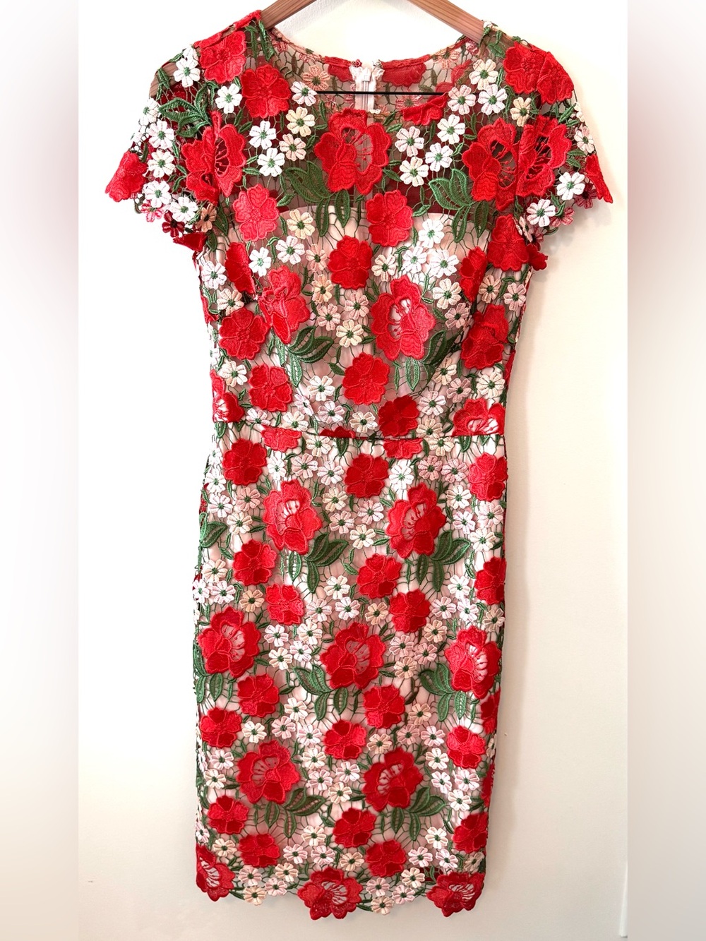 NWOT David Meister 3D Floral Lace Embroidered Appliqué Sheath Dress Size 6